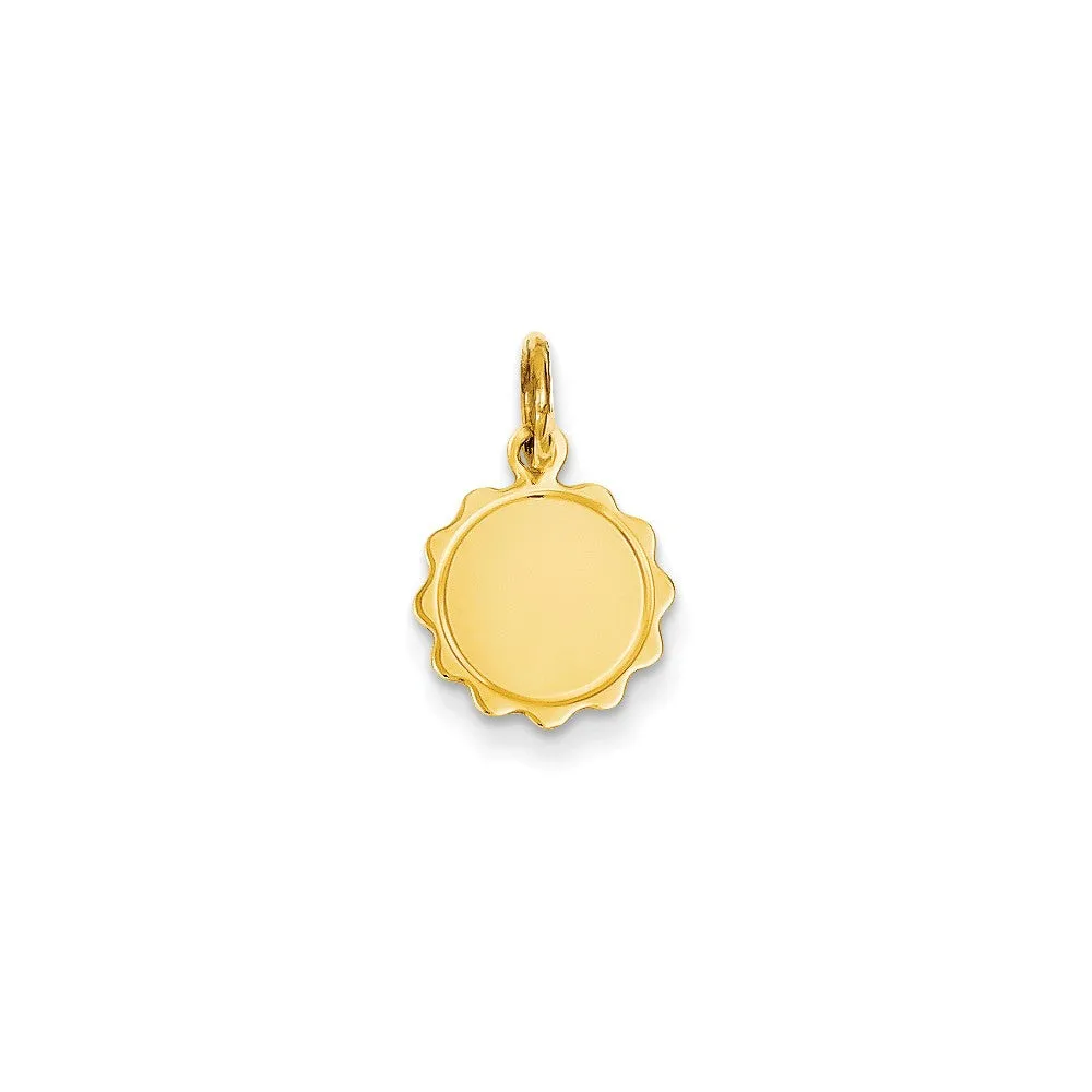 .013 Gauge Engravable Scalloped Disc Charm in 14k Gold