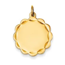 .035 Gauge Engravable Scalloped Disc Charm in 14k Gold