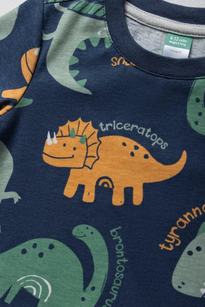 2 Pack Dinosaur Short Sleeve T-Shirts Grey & Navy