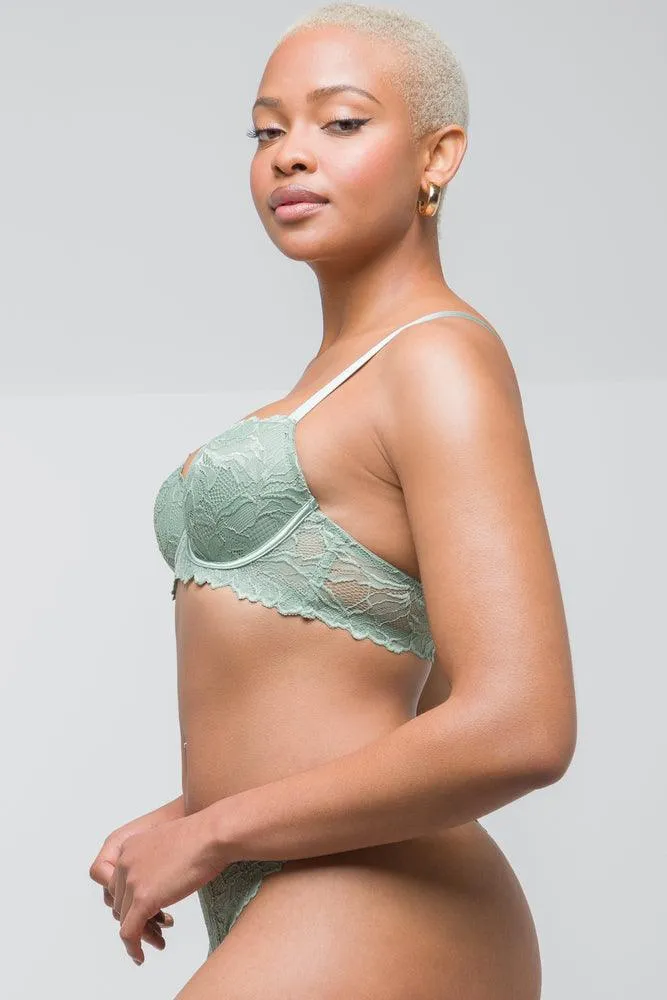 2 Pack Lace Balconette Bras Green & Grey