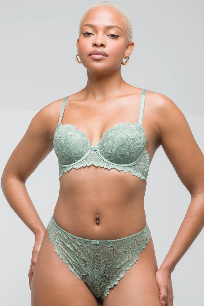 2 Pack Lace Balconette Bras Green & Grey