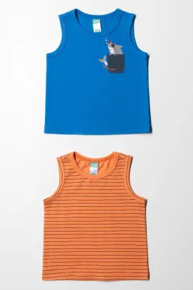 2 Pack Shark Printed Vests Orange And Blue