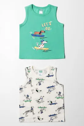 2 Pack Skating Dogs Printed Vests Cream And Green