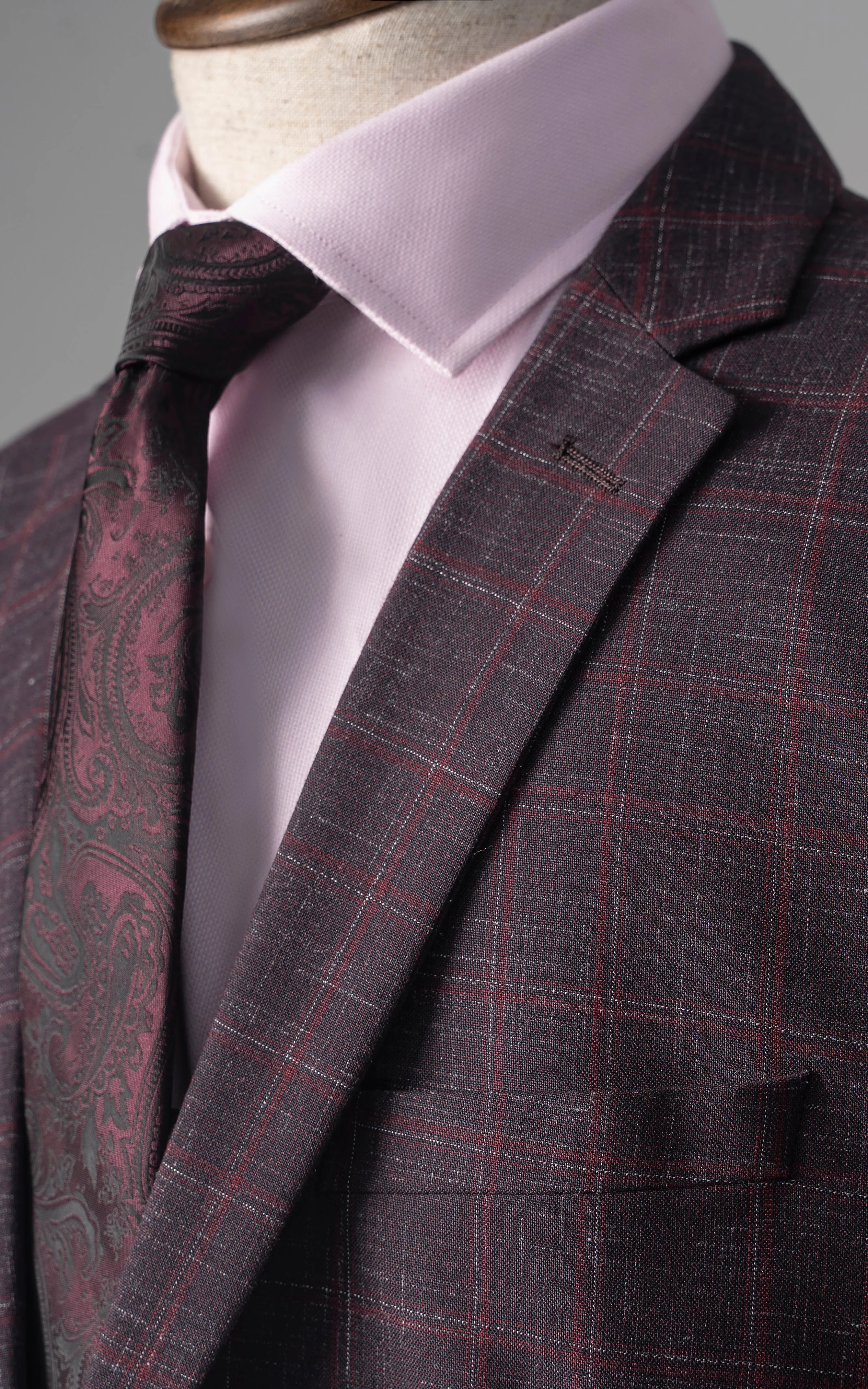 2 PIECE SUIT SLIM FIT MAROON CHECK