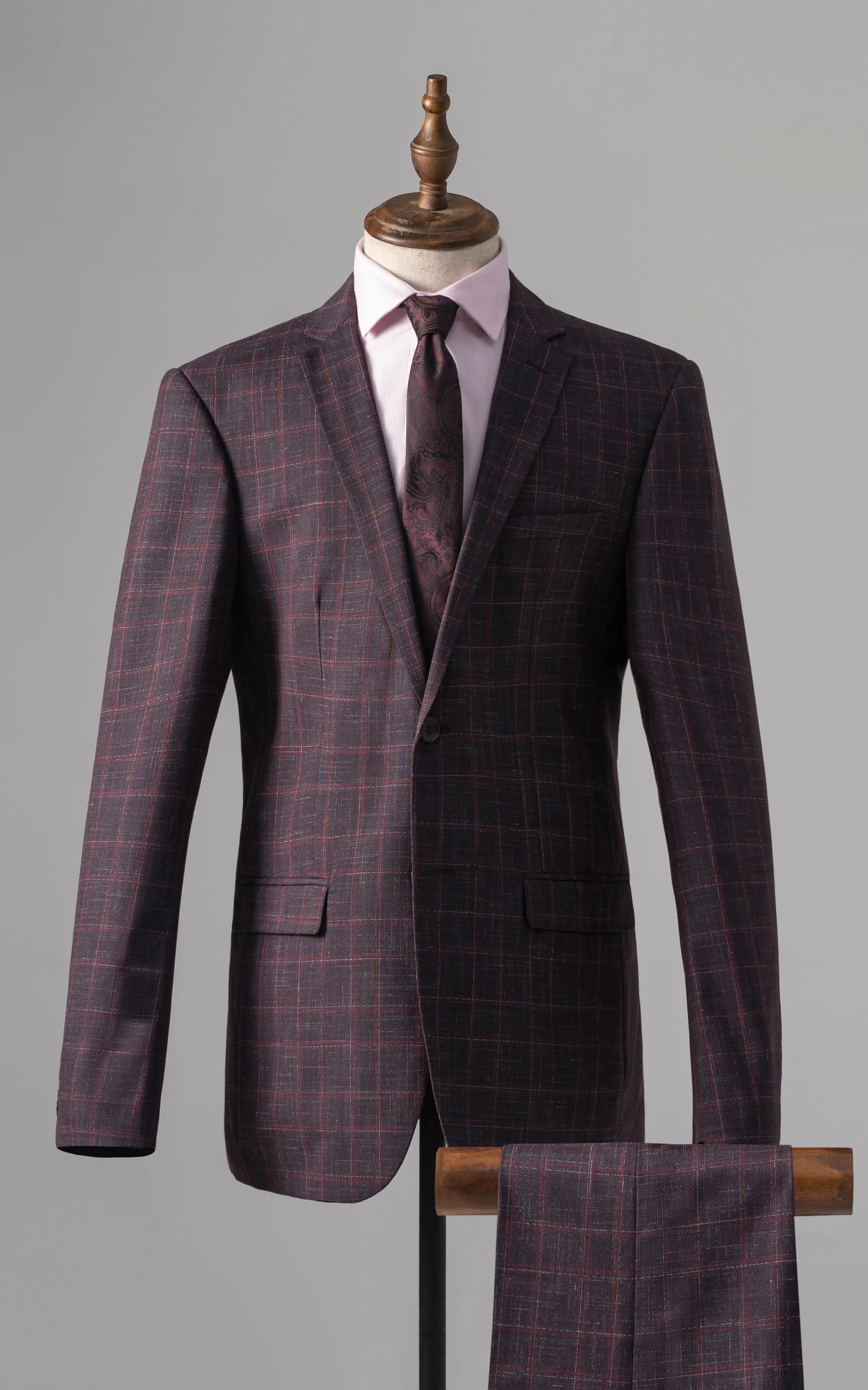 2 PIECE SUIT SLIM FIT MAROON CHECK