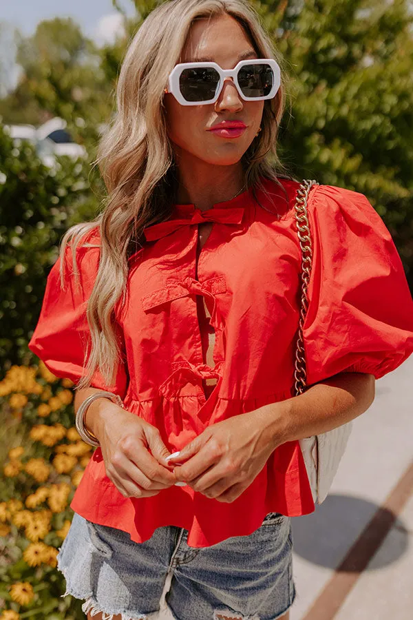 A Little Bit Flirty Front Tie Top in Red