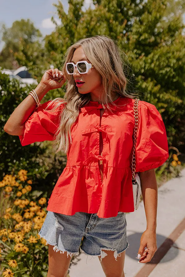 A Little Bit Flirty Front Tie Top in Red