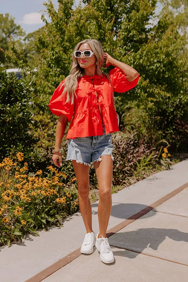 A Little Bit Flirty Front Tie Top in Red