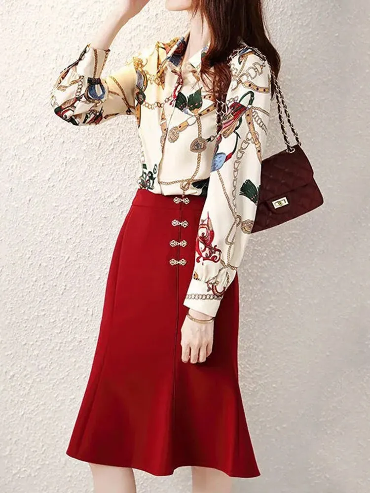 Amy Fashion - Chiffon Turn-down Collar Long Sleeve Vintage Shirt