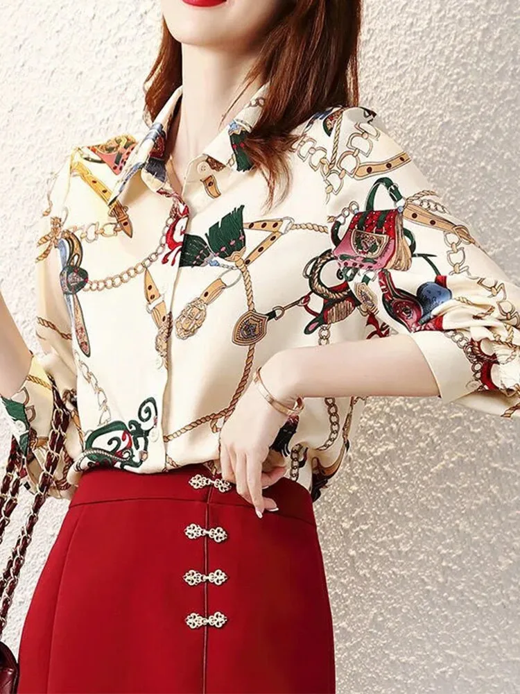 Amy Fashion - Chiffon Turn-down Collar Long Sleeve Vintage Shirt