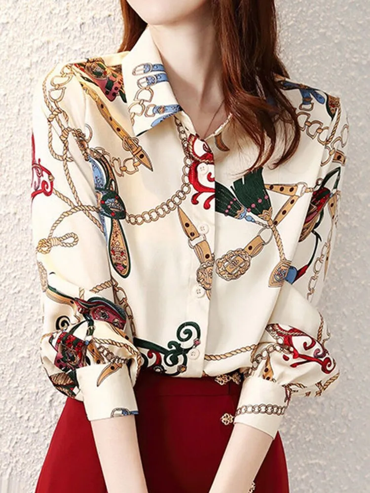 Amy Fashion - Chiffon Turn-down Collar Long Sleeve Vintage Shirt