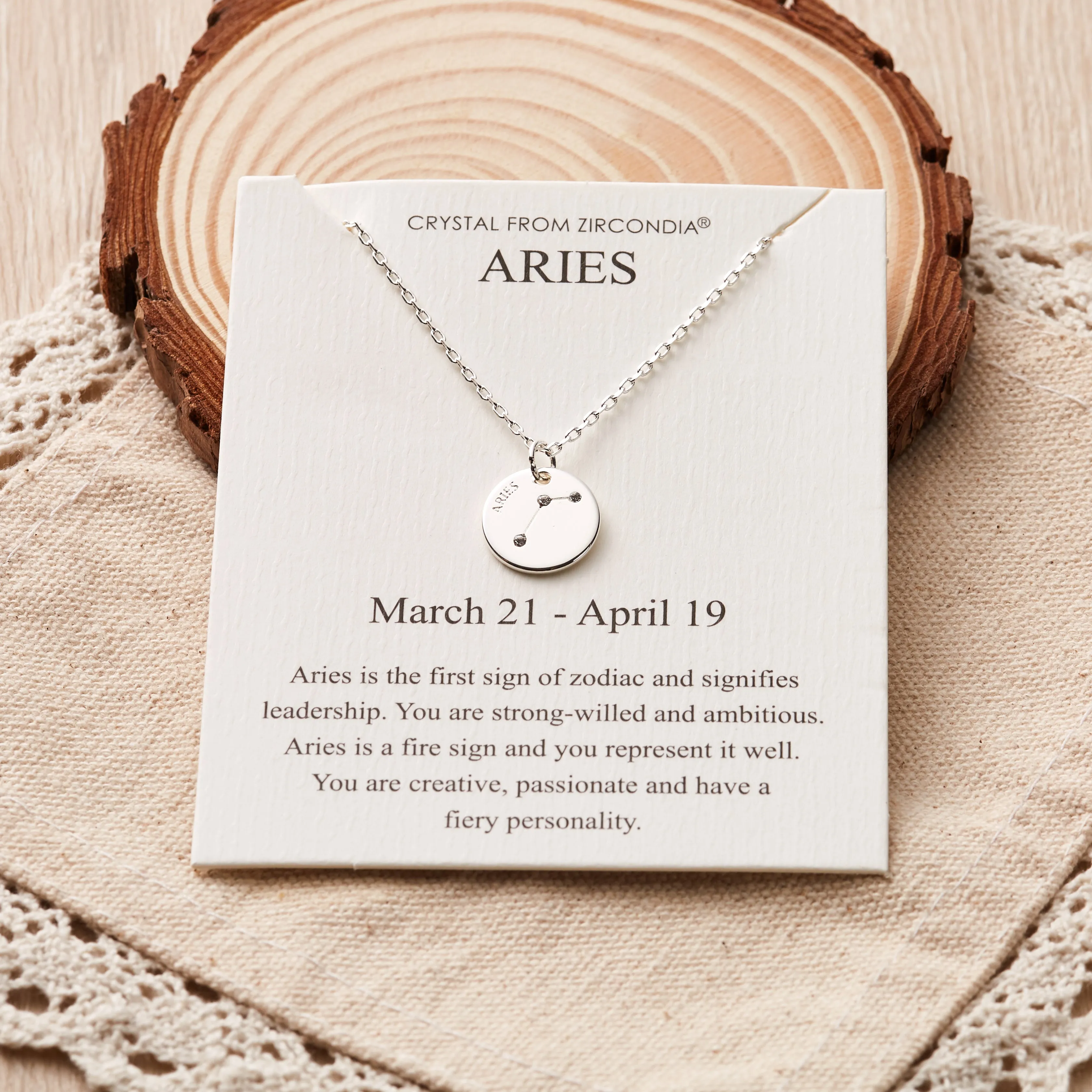 Aries Zodiac Star Sign Disc Necklace Created with Zircondia® Crystals