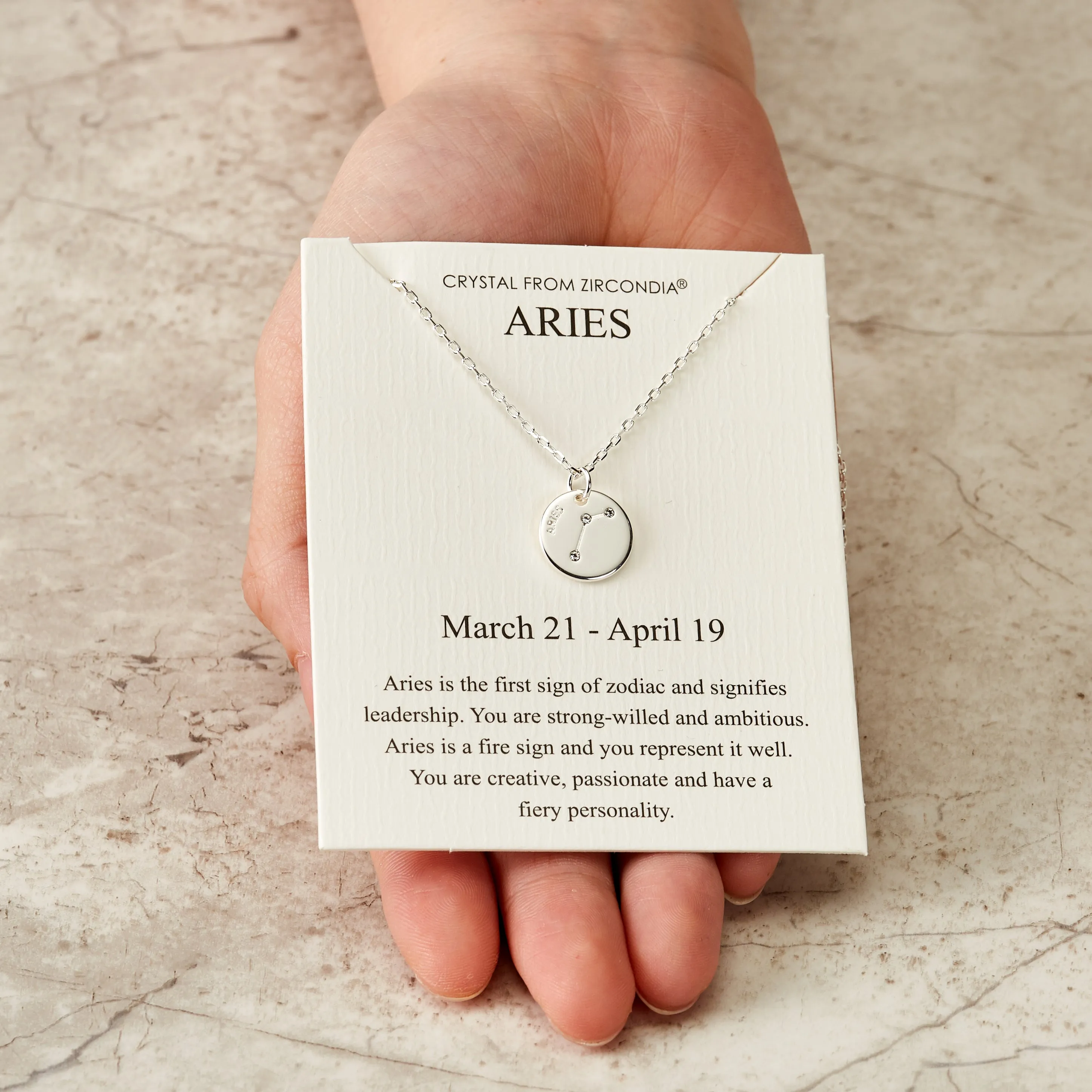 Aries Zodiac Star Sign Disc Necklace Created with Zircondia® Crystals