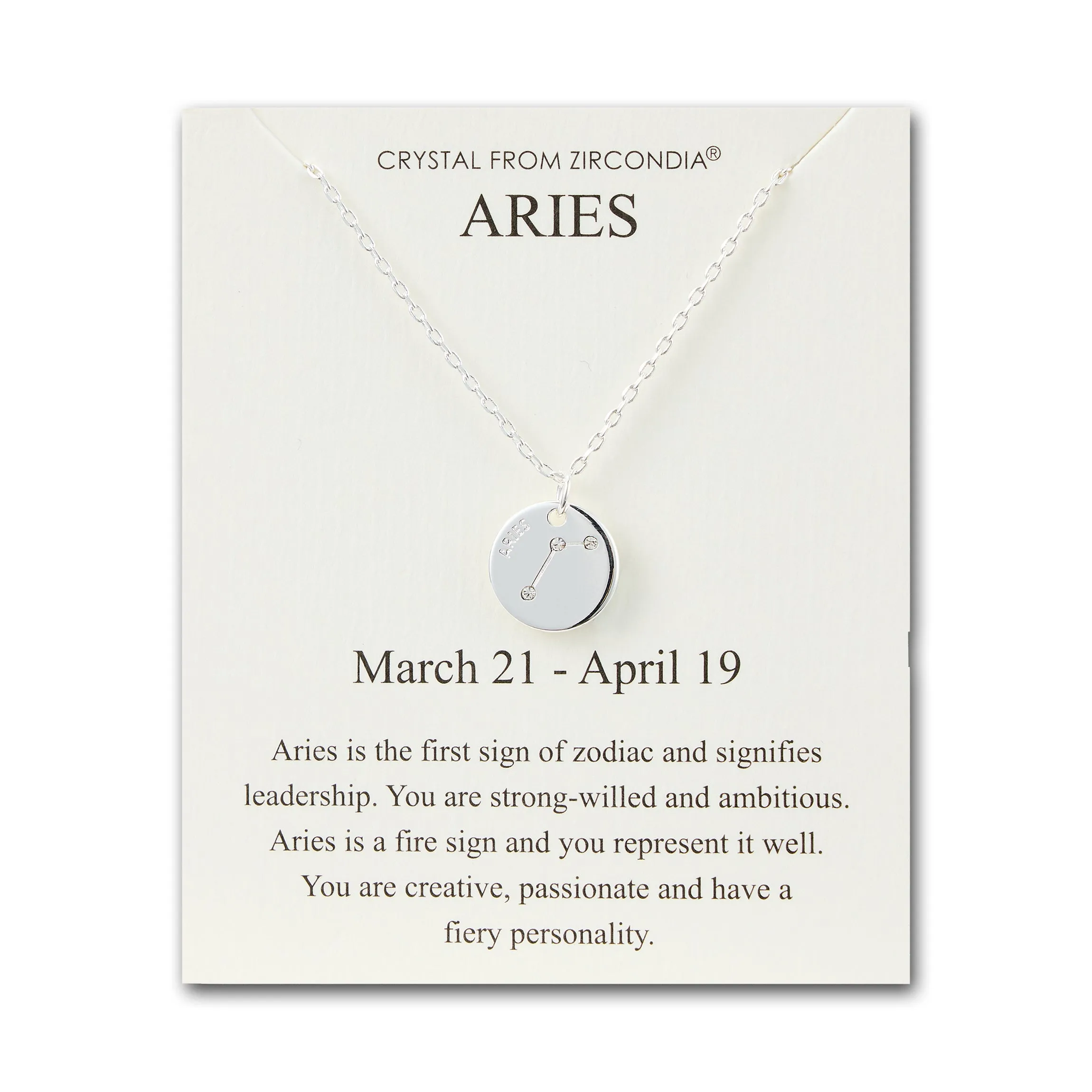 Aries Zodiac Star Sign Disc Necklace Created with Zircondia® Crystals