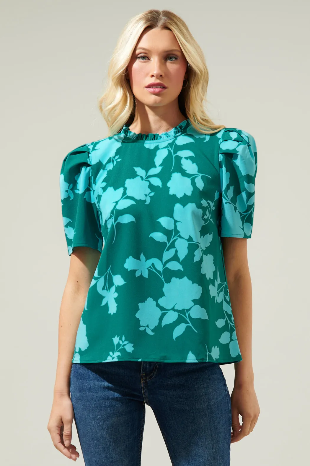 Aruba Floral Veronica Puff Sleeve Blouse