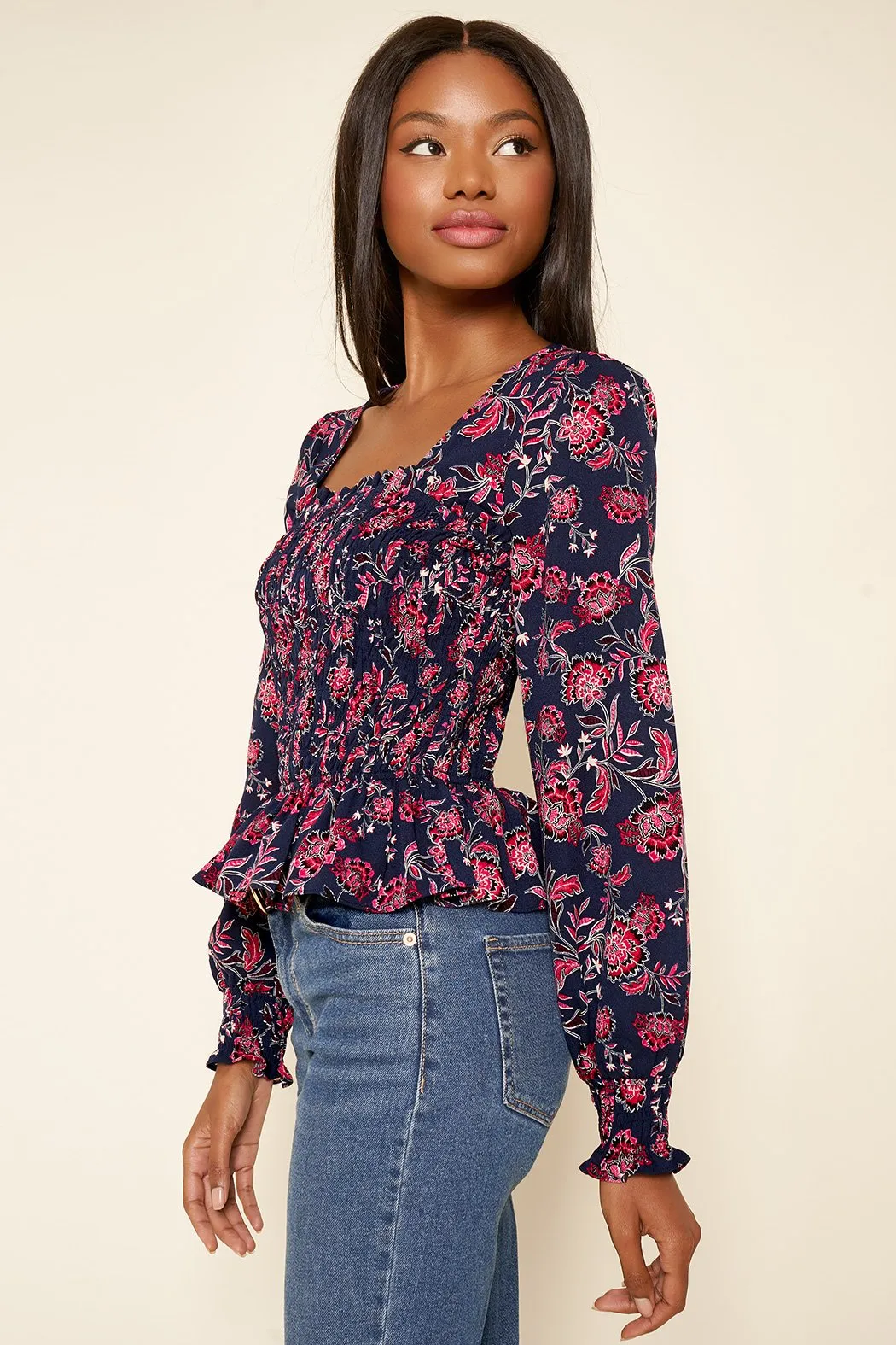 Aurora Floral Smocked Square Neck Top