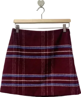 Avenue Burgundy Checkered Mini Skirt UK 10