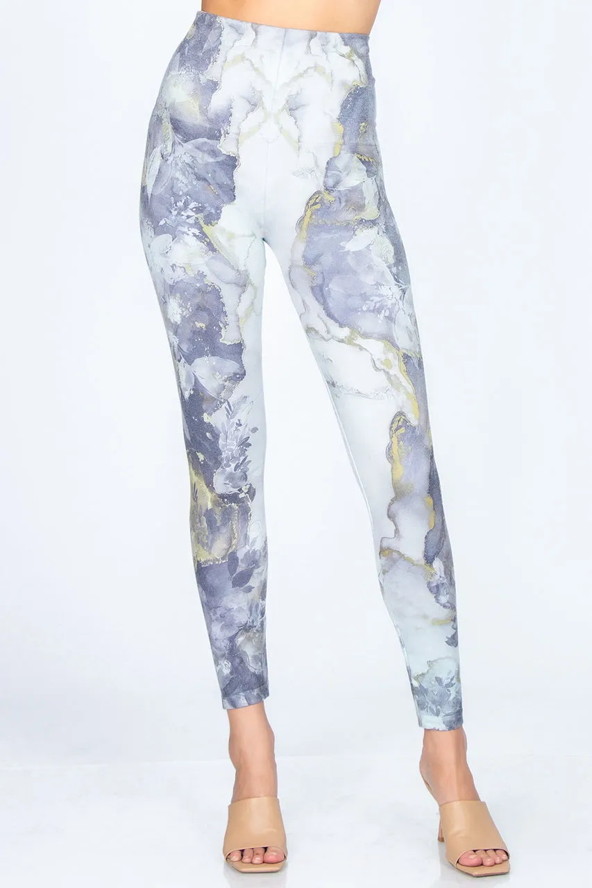 B4222XLDT High Waist Full Length Legging Abstract Marble Floral