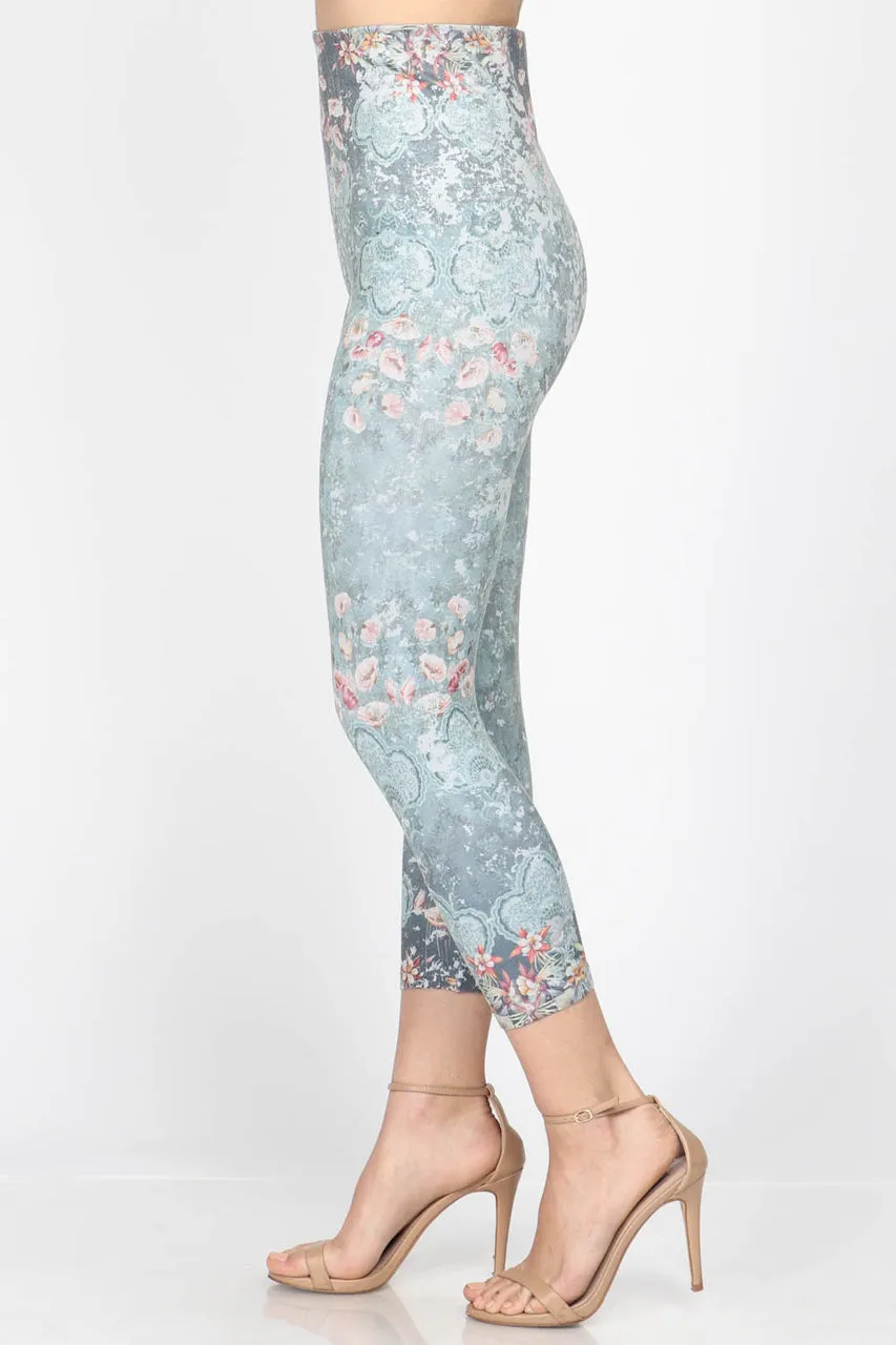 B4291N Capri/Short High waist Leggings with Lily Pad Floral Sublimation Print