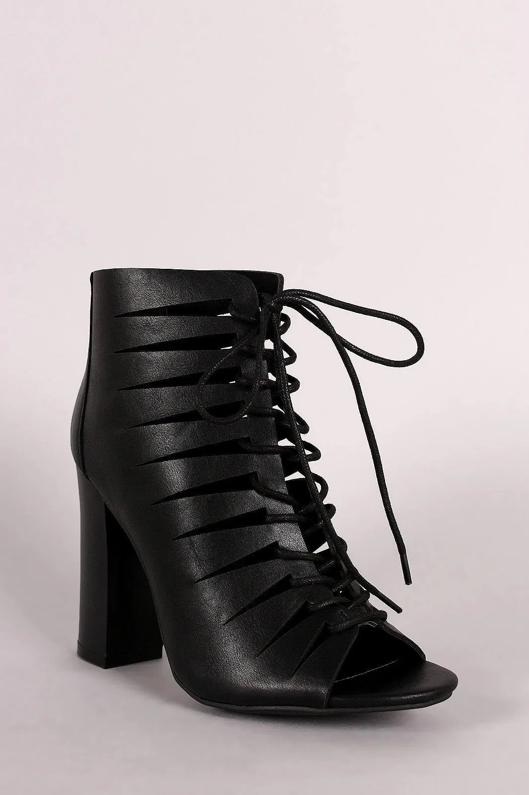 Bamboo Peep Toe Lace-Up Cutout Booties