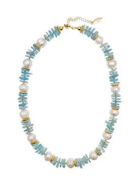 Baroque Pearls with Aquamarine Necklace JN041