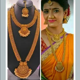 Bhavi Jewels Gold Plated Double Necklace Set