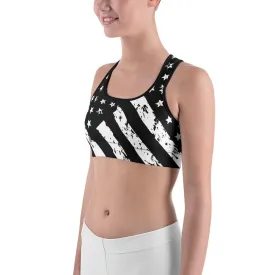 Black & White American Flag Sports Bra