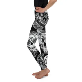 Black & White Sugar Skull Youth Leggings