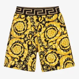 Black Barocco-Print Cotton Shorts