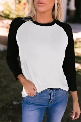 Black Color Block Raglan Sleeve Pullover Top