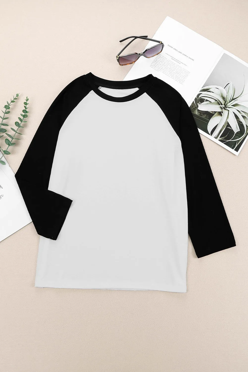 Black Color Block Raglan Sleeve Pullover Top