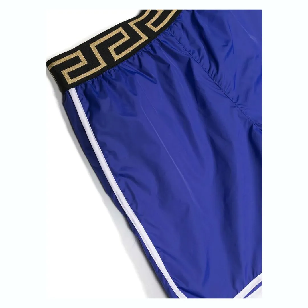 Blue Greca-Waistband Detail Swimshorts