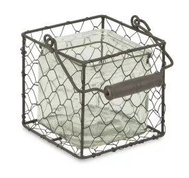 Brown Square Glass Jar Wire Basket