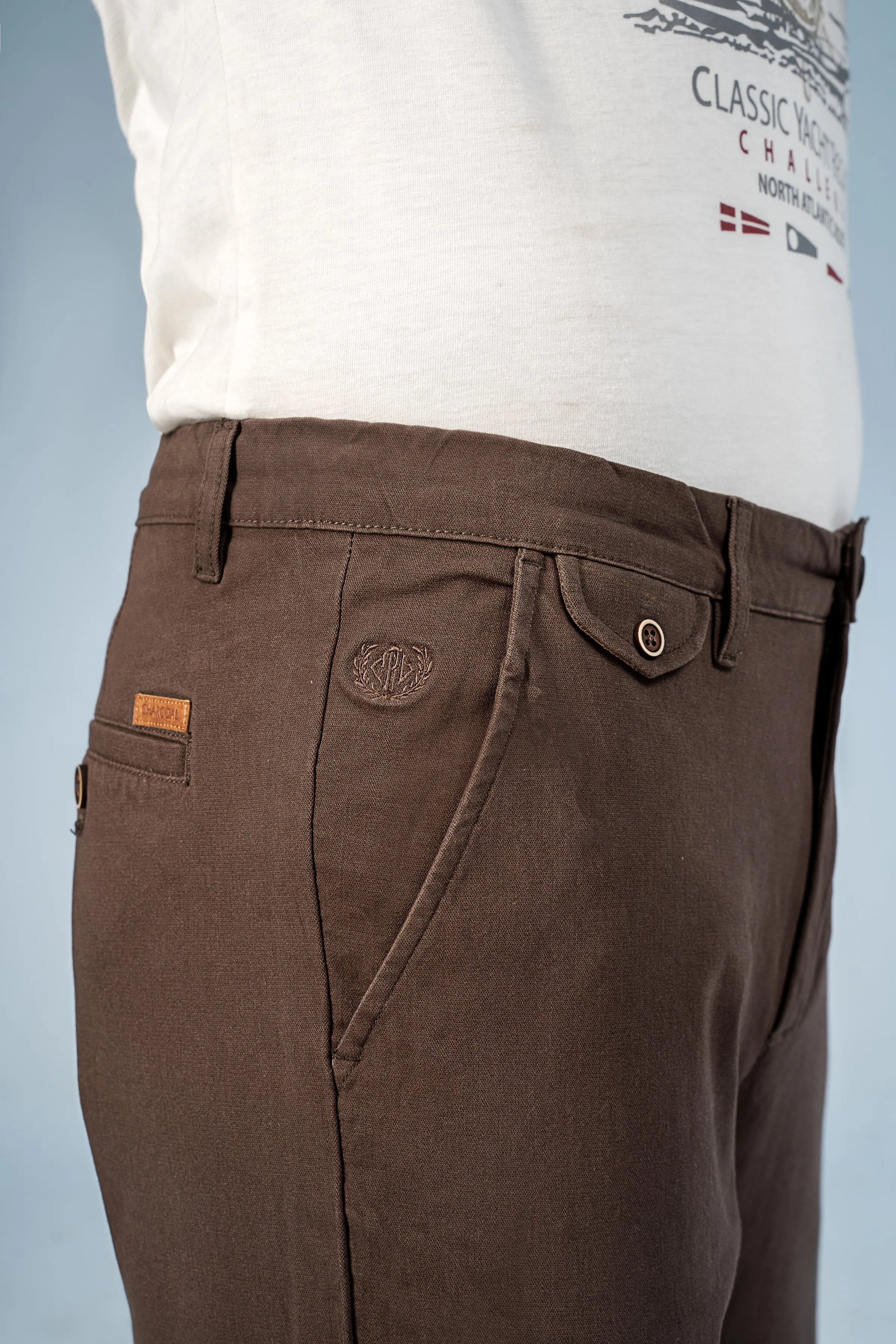 CASUAL PANT CROSS POCKET BI-STRETCH CHOCLATE BROWN