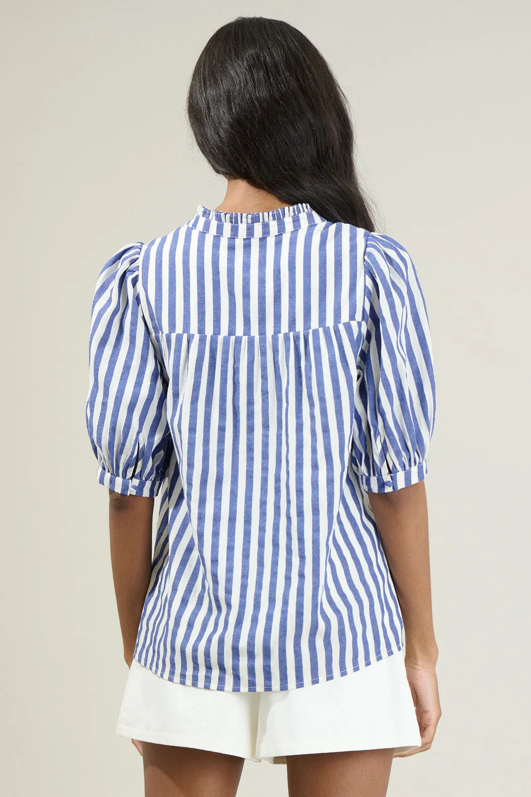 Catana Striped Delano Ruffle Split Neck Blouse