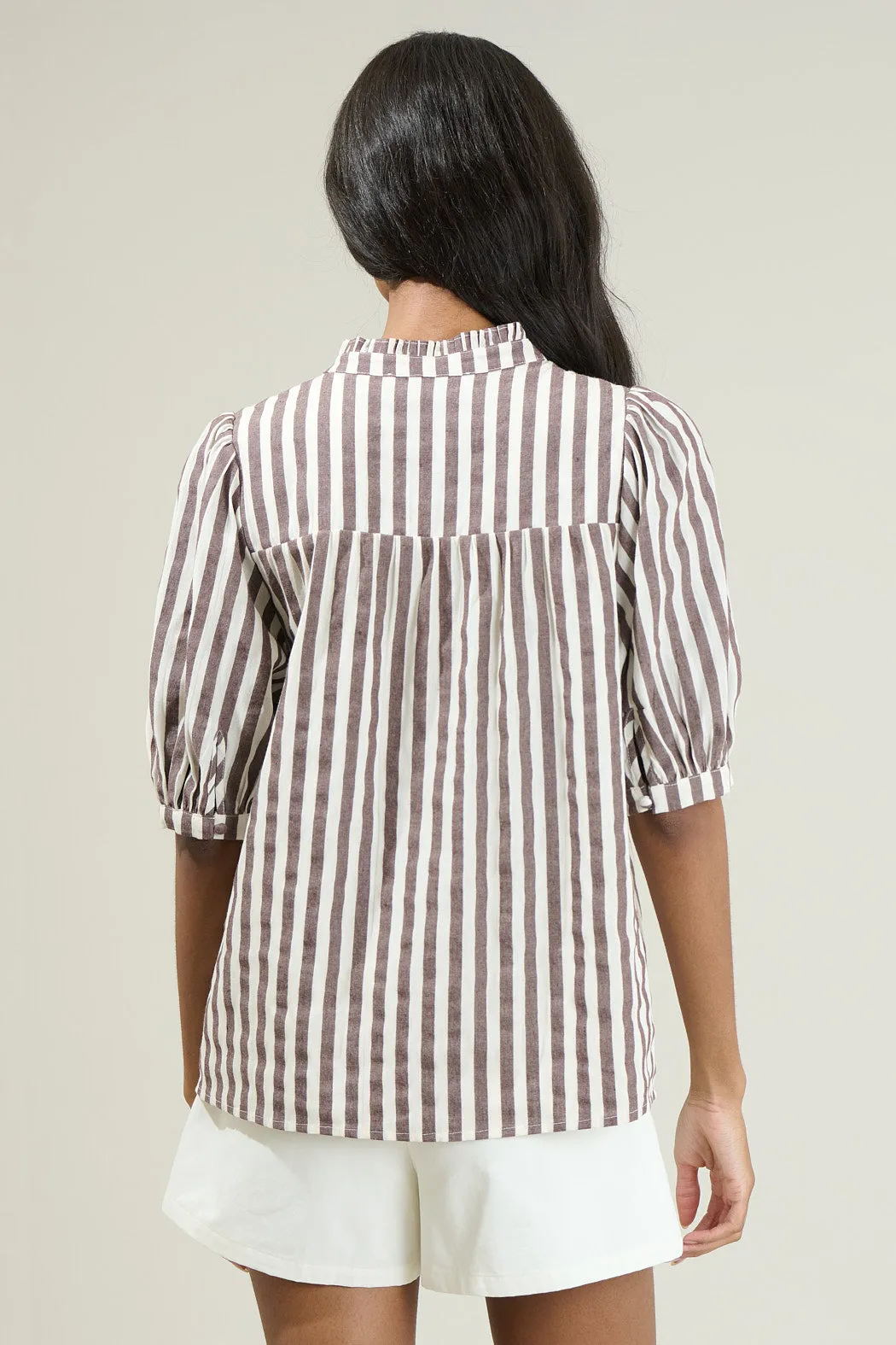 Catana Striped Delano Ruffle Split Neck Blouse