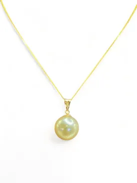 CHAMPAGNE SOUTH SEA PEARL PENDANT WITB GOLD CHAIN