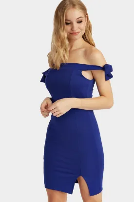 Cobalt Tie Bardot Mini Dress