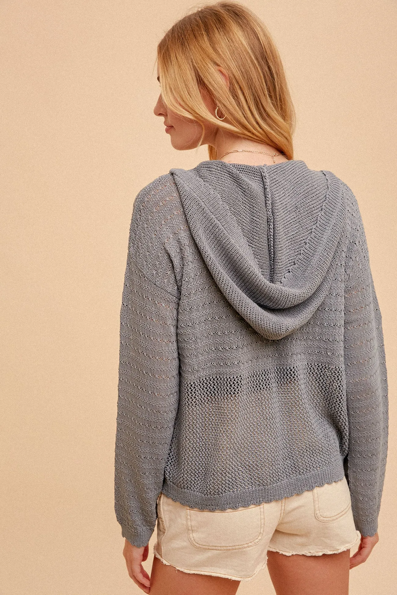 Dusty Blue Crotchet Knit Sweater