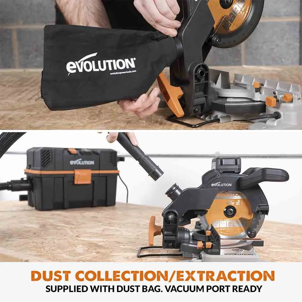 Evolution Cordless R185CMS-Li 7-1/4 in Compound Miter Saw 20V Li-Ion EXT Inc Multi-Material Blade