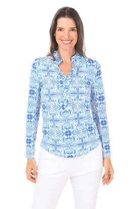 Flower Tile Double Ruffle UPF50  Sun Shirt