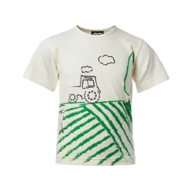 Gebroken wit T-shirt met korte mouwen en tractorprint