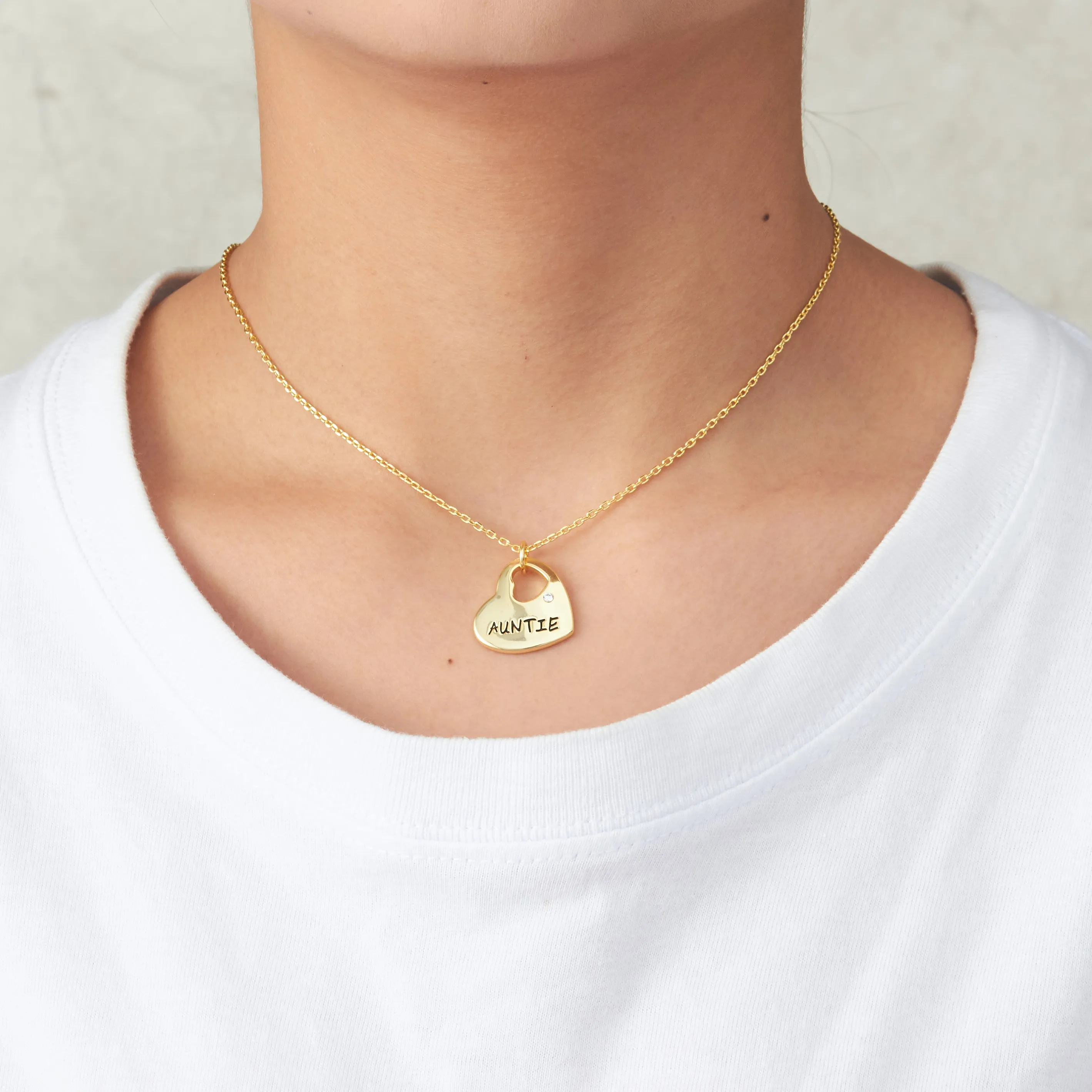 Gold Plated Auntie Heart Necklace Created with Zircondia® Crystals