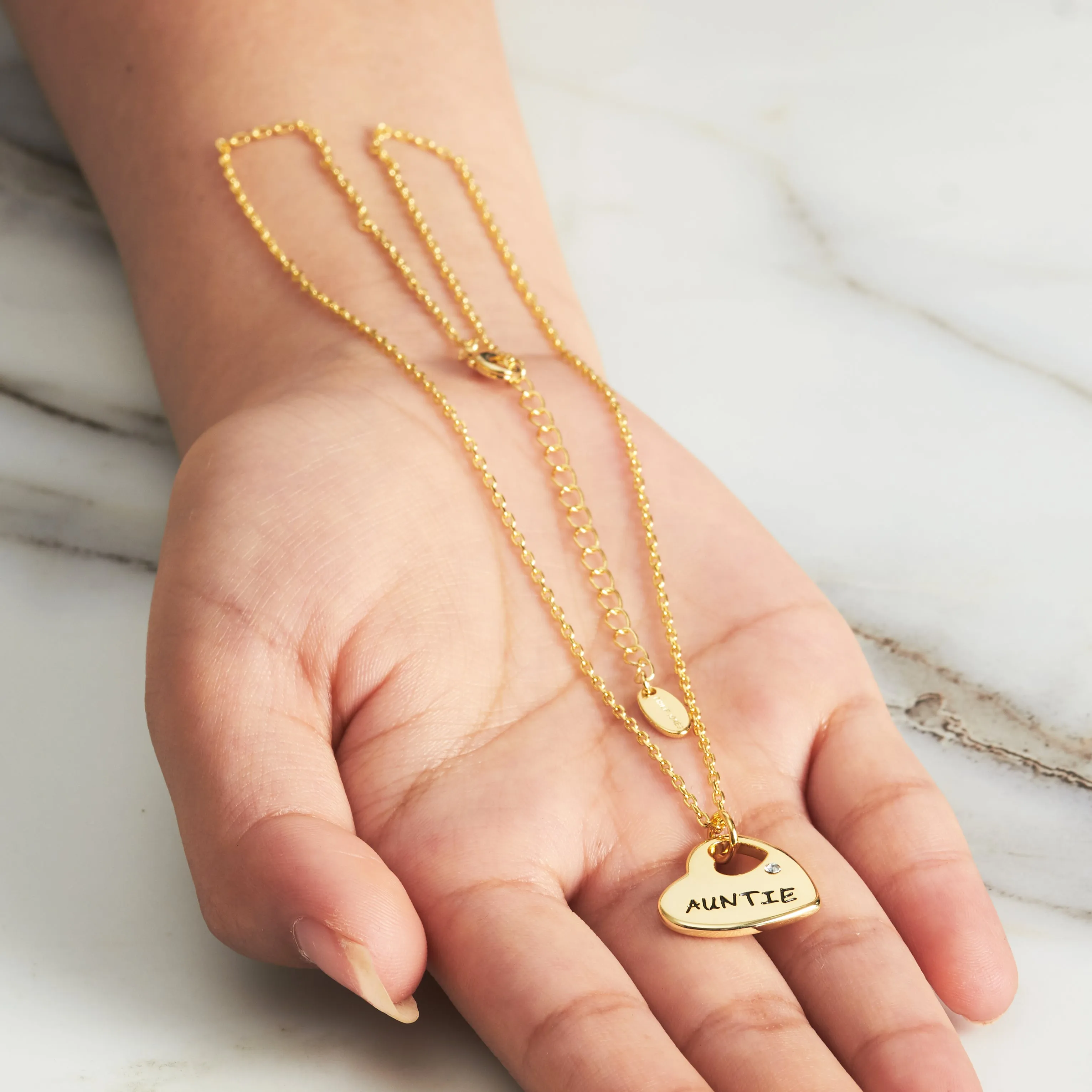 Gold Plated Auntie Heart Necklace Created with Zircondia® Crystals