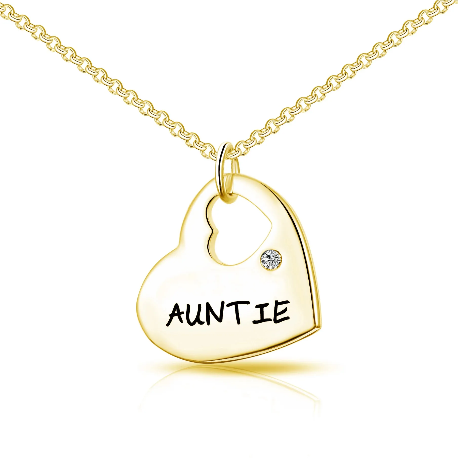 Gold Plated Auntie Heart Necklace Created with Zircondia® Crystals