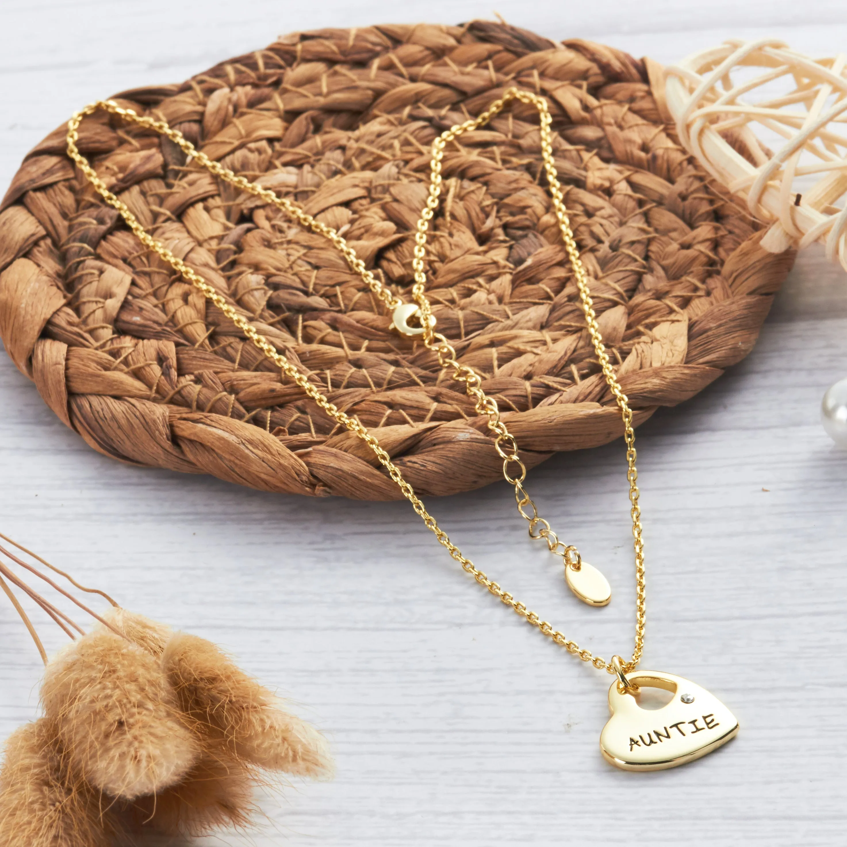 Gold Plated Auntie Heart Necklace Created with Zircondia® Crystals