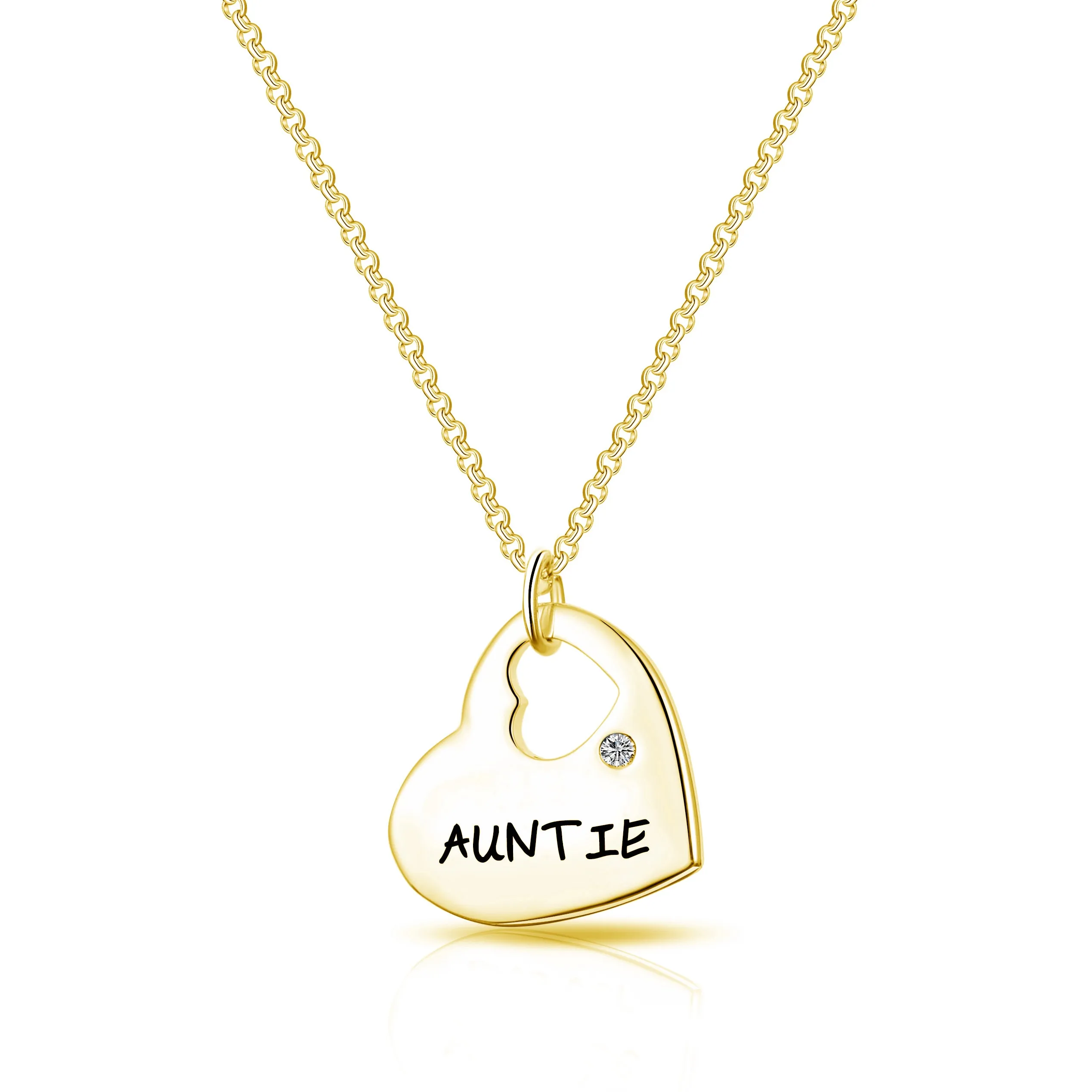 Gold Plated Auntie Heart Necklace Created with Zircondia® Crystals