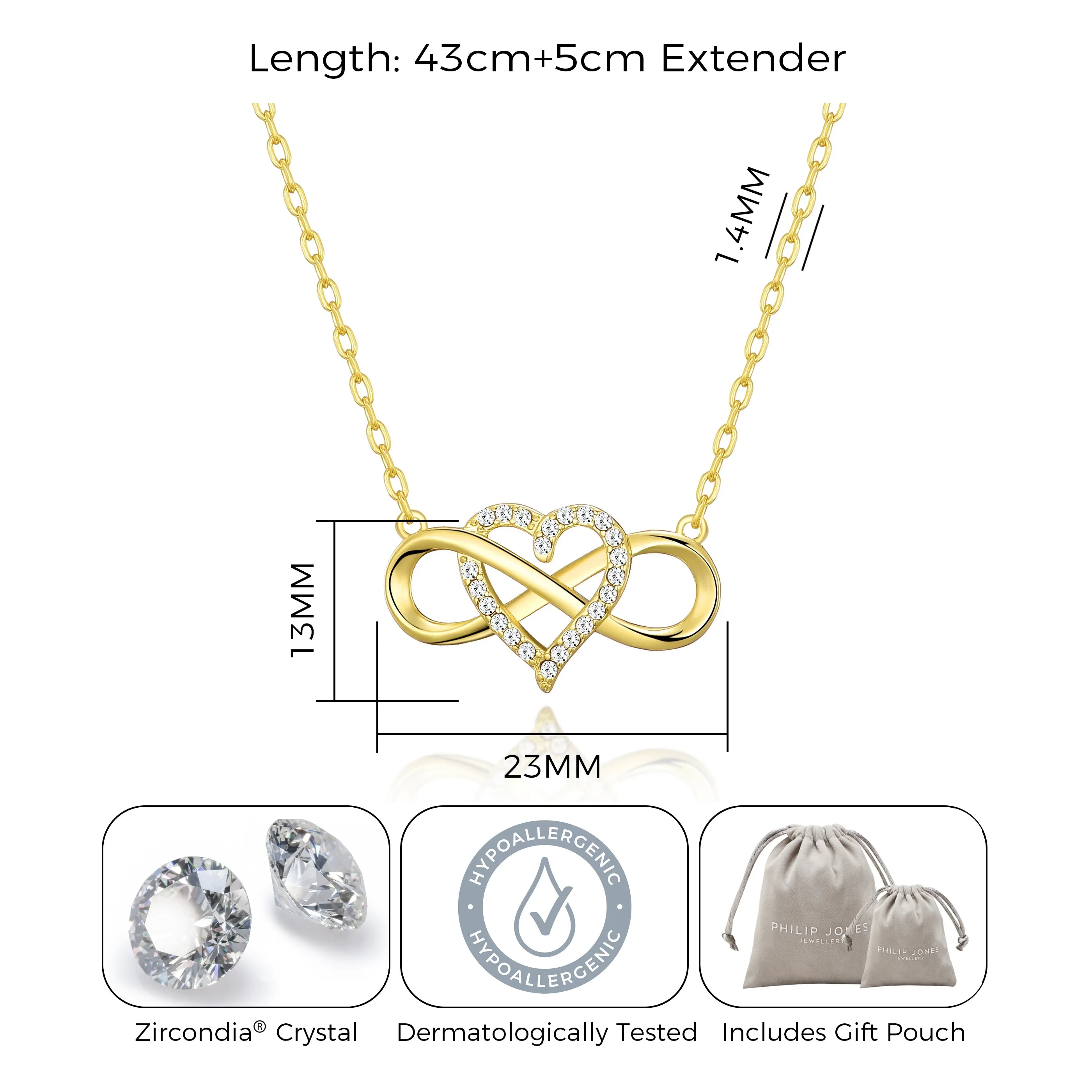 Gold Plated Infinity Heart Necklace Created with Zircondia® Crystals