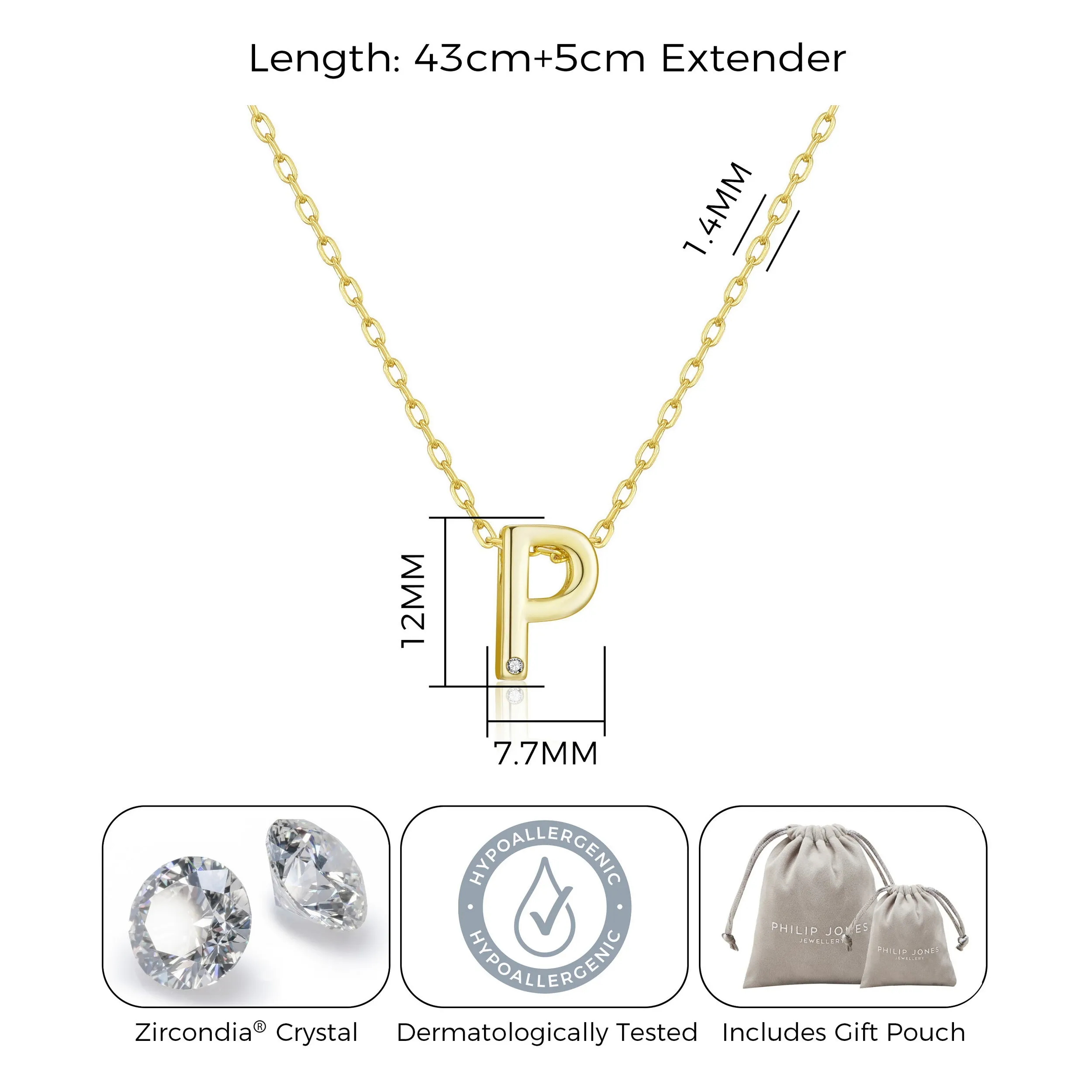 Gold Plated Initial Necklace Letter P Created with Zircondia® Crystals