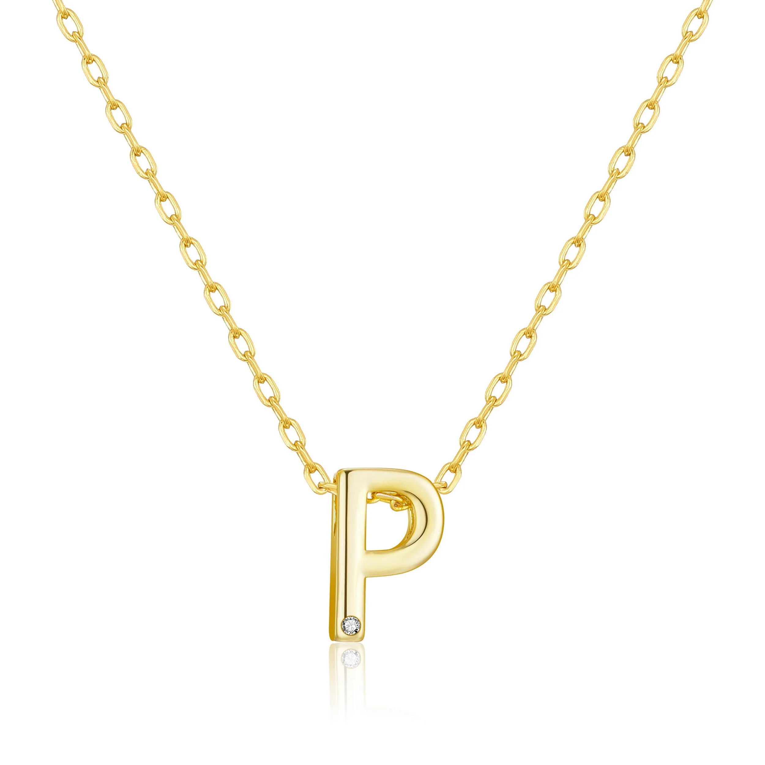 Gold Plated Initial Necklace Letter P Created with Zircondia® Crystals